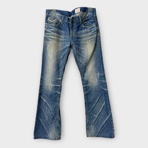 Remix Distressed Faded Jeans Straight Streetwear Rockstar Mid Rise‎ SZ 29 Unisex